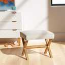 Amazon Basics Small Ottoman Foot Rest, Mid-Century Modern X Square Polyester Foot Stool, Linen, Ivory White, 18"D x 19.8"W x 18.3"H