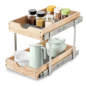 Pull Out Cabinet Organizer with Soft-Close Dampers 13.5" W x 21.7" D - 2 Tier Heavy-Duty Slide Out Drawers for Base Cabinets, Adjustable Height, Rear Stabilizer, Kitchen Bathroom Organization