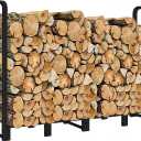 Firewood Rack Outdoor 8ft Heavy Duty Logs Holder for Indoor Fireplace Metal Wood Pile Storage Stacker Organizer, Matte Black