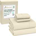 RUVANTI 100% Organic Cotton Sheets King Size, Percale Weave, GOTS Certified, 4-Piece Set, Deep Pocket 15", Crisp & Breathable, Soft Durable Bedding, Sbanas Algodn Orgnico  Cloud Cream
