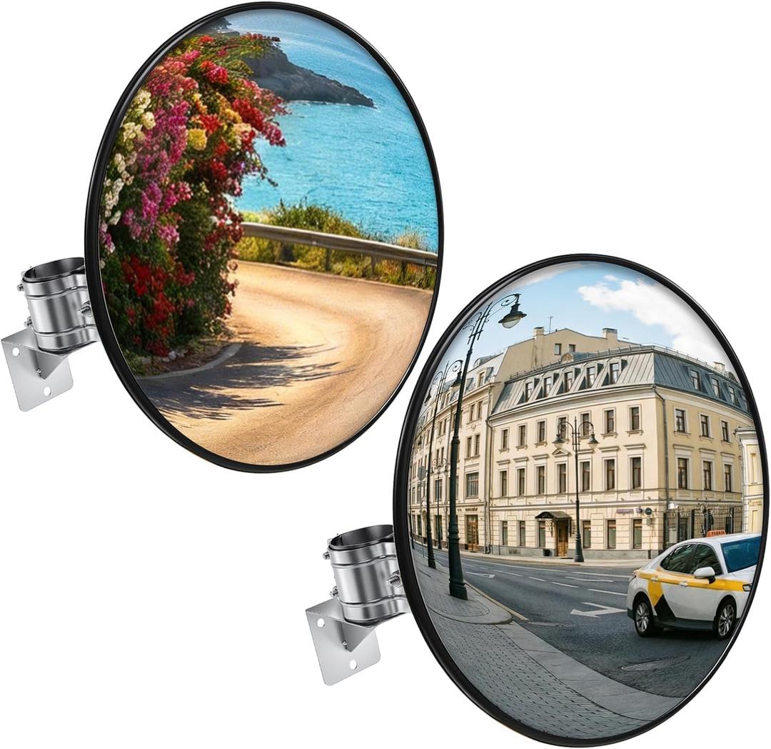 2 Pack 30in Convex Traffic Mirror, Safety Security Traffic Corner Mirrors, Adjustable Wide Angle View and Wall Mounting Corner Blind Spot, for Indoor Outdoor Garage School Classroom Warehouse