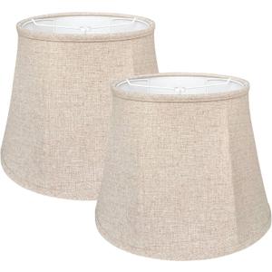 Double TOOTOO STAR Brown Lamp Shade Set of 2, Large Drum Lampshade for Floor Light and Table Lamp 10x14x10 inch, DIY Fabric Natural Linen Hand Crafted, Spider (Brown, 10 x 14 x 10.5 inch)
