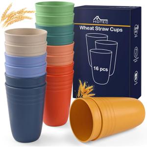 HOTEC 16-Pack 15oz Plastic Cups, BPA-Free Reusable Drinking Cup set, Unbreakable Tumblers, Dishwasher Safe Water Plastic Glasses, Multicolor