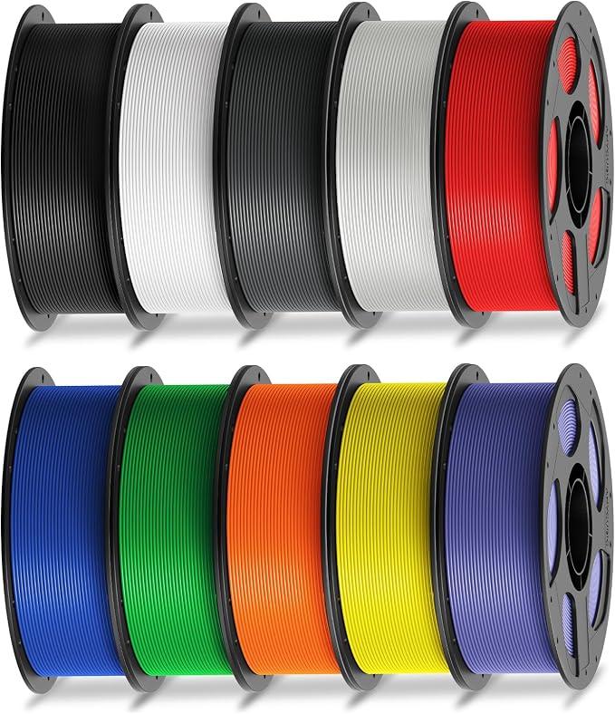 ANYCUBIC PLA Filament 1.75mm Bundle, 3D Printer Filament 1.75mm Dimensional Accuracy +/- 0.02mm, 1KG Spool, Black, White, Texture Grey, Clear, Red, Blue, Green, Orange, Yellow, Purple, 10KG in Total