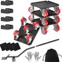 Furniture Movers and Dolly Heavy Duty 1500LBS Capacity 5X 360 Rotating Rubber Wheels Carbon Steel Panel Includes Lifter Jacks and Gliders for Sofa Refrigerator Washer Pro Set5.4in,Red