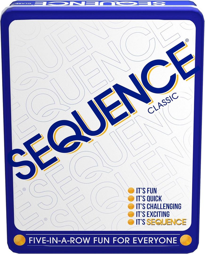 Sequence in a Tin - Five-in-a-Row Fun for Everyone by Jax, White, 2-12 Players