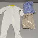 GUISBY Baby Pajamas with Mitten Cuffs - 3Pcs Girls Boys 2 Way Zipper Long Sleeve Rayon Sleepers (Newborn, Oatmeal-Cream-Light Blue)
