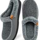 ATHMILE Men's Slippers Slip On Moccasin, Indoor Outdoor Warm Fuzzy Comfy House Shoes, Fluffy Wide Loafer Home Bedroom Slippers (13-14, Grey Black Wool)