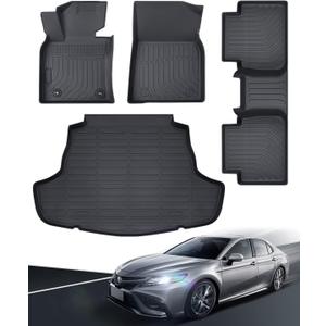 2024 2023 for Toyota Camry Floor Mats, 2022 2021 2020 2019 2018, TPE All Weather Protection Waterproof Anti-Slip Front & 2nd Seat & Rear Trunk Mat(Not Fit for Hybrid or AWD), Car Accessories