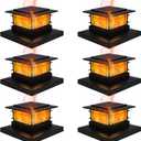 Dynaming 6 Pack Solar Post Cap Lights Outdoor with Flickering Flame Light, Fence Post Solar Lights Fit for 4x4 5x5 6x6 Vinyl/Wooden Posts, High Brightness SMD LED Lighting Decor for Garden Deck Patio (Black)