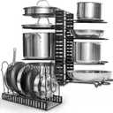 Adjustable Pots and Pans Organizer - 8 Tier Versatile Kitchen Pot Rack for Counter and Cabinet - Easy Setup, 3 DIY Installation Ways, Accommodates 8+ Pots and Pans - Space-Saving Black Design