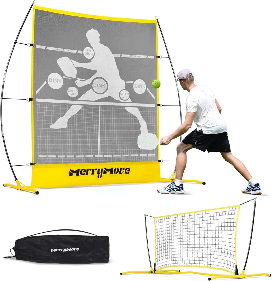 Pickleball Practice Rebounder Net: Pickleball Rebounder or 6FT Mini Pickle Ball Net Portable for Outdoor Driveway Backyard and Indoor Garage - 2in1 Trainer for Dink Volley Training, (Yellow)