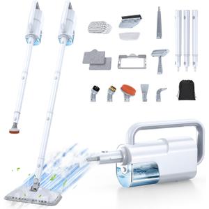 ScrubWiz 10-in-1 Steam Cleaner, Steam Mop & Handheld Steam Cleaner, 350ml Water Tank, 10s Fast Heating, 2 Steam Modes, Portable Steamer for Kitchen, Floor, Tiles, Home, BBQ Grill, Ergonomic Handle