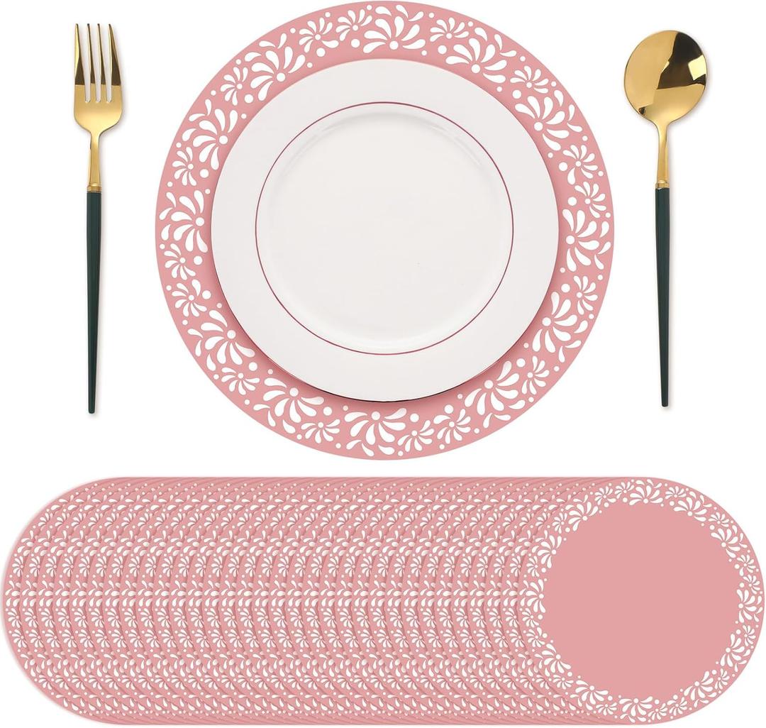 Yungyan 32 Pcs Cielito Lindo Party Decoration 13 Inches Platos De Barro Mexicanos Paper Place Mats Mexican Table Mats Cinco De Mayo Round Paper Placemat for Mexican Wedding(Pink,Stylish Style)