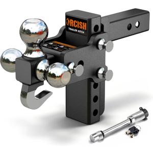 Adjustable Trailer Hitch, 360° Swivel Tri Ball Mount with Tow Hook & Lock
2" Receiver Tow Hitch with 5" Drop/Rise, Heavy Duty Rotating Drop Hitch Rated 15,000 LB GTW, 1-7/8", 2" & 2-5/16" Ball Sizes