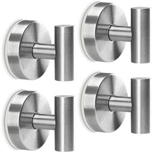 Towel Hooks Shower Suction Hook Towel Hanger for Bathroom Hanging Coat, Robe, Removable Wall Mounted Hook for Bedroom Kitchen Hotel Pool Brushed Nickel(4-Pack)