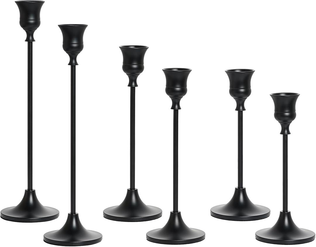 6pcs Candelabra Candle Holders, Black Taper Candle Stick Holders Set for Taper Candles, Candlesticks, Table Centerpiece, Home Decor