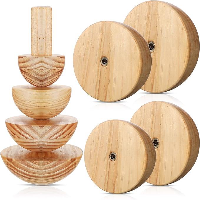 DoubleFill 4 Pack Pottery Molds Plaster Molds Wood Pottery Tools with Handle Foam for Ceramic Top Forms DIY Bowls Plate Dish Slump Press Art, Hemispherical, 5.5'' 6.5'' 7.5'' 8.5'', Thickness 2.5''