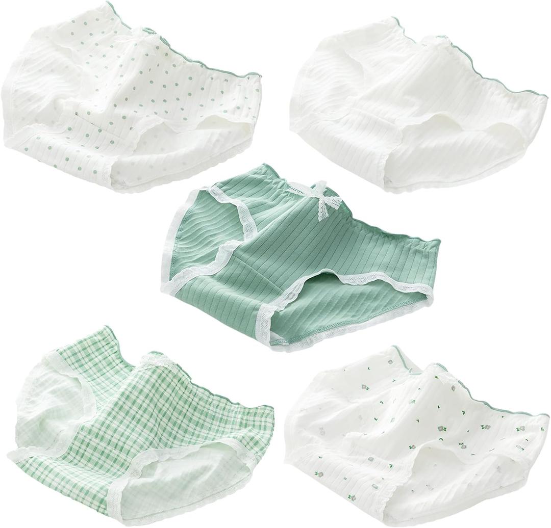 Girls Underwear Organic Cotton Cute Little Girls Panties Comfort Breathable Kids Hipster Briefs Pack of 5, Size 10-12