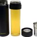 15oz Stainless Steel Vacuum Insulated Water Bottle with glass liner inside,glass lined thermos with Infuser for Hot and Cold drink -Leakproof Travel Mug with Filter (Black,with Tea infuser)