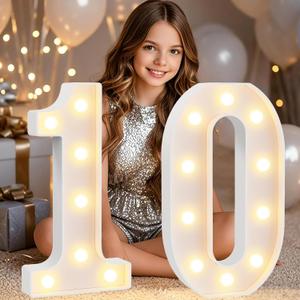 Pooqla 10th Birthday Decorations for Girls Boys, Large 12.6 in Tall Light Up Numbers for 10th Party Decorations Table Decor, Big Marquee Numbers 10th Birthday Gift for Girls Wedding Anniversary Decor
