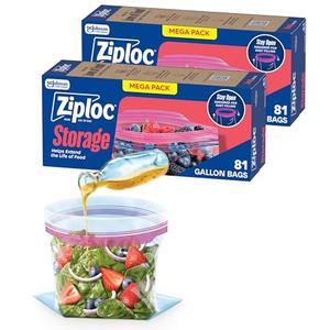 Ziploc Gallon Food Storage Bags, Stand-Up Bottom, Easy to Fill, 162 Count