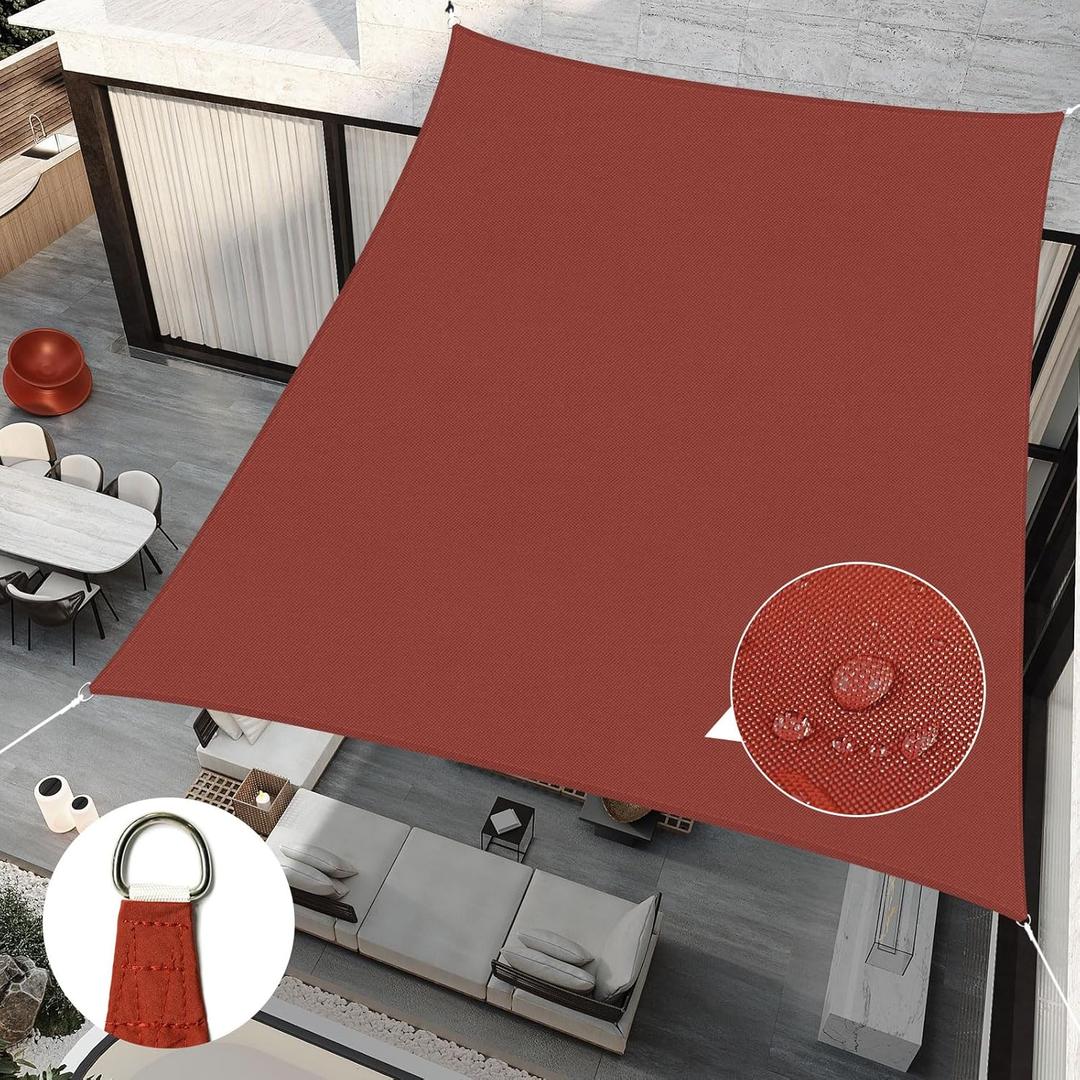 RICHIE Upgrade 10'x13' Sun Shade Sail Rectangle Canopy, Water Resistant & UV Block Sunshade for Outdoor Patio Lawn Beach Garden Carport Backyard Deck Pergola, Rust Red