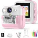 Instant Print Camera for Kids, Christmas Birthday Gifts for Girls Age 3-10, Toddler Toy for 3 4 5 6 7 8 9 10 Year Old Girls with 3 Roller Photo Paper (Pink)
