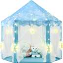 Frozen Princess Tent for Girls, Kids Play Tent with LED Large Snowflake Lights, Castle Playhouse Tent for Children Toddlers Indoor Outdoor Games, 5553 Inches
