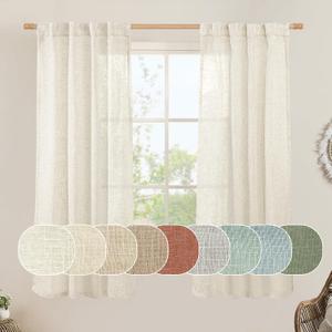 LAMIT Natural Linen Semi Sheer Curtains 63 Inch for Bedroom, Light Filtering Neutral Window Curtains Farmhouse Boho Back Tab and Rod Pocket Panels, Natural Cream Ivory, 2 Panels, 38 x 63 Inch