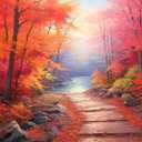 Maple Path 1000 Piece Jigsaw Puzzle - Red Maple Forest Oil Painting Puzzle for Adults