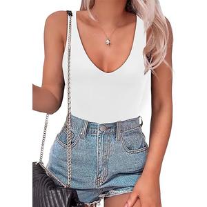 SAUNGKUAI Women’s Bodysuit Sexy Plunge Deep V Neck Backless Sleeveless Tank Thong Body Suits Outfits for Going Out XXL