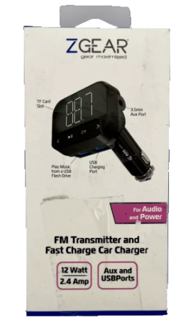 ZGear FM Transmitter & Fast Charging Car Charger - 12 watt 2.4 amp Aux & USBport