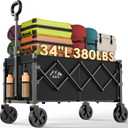 NWH 34'' Extra Long Collapsible Wagon, 380lbs Large Capacity Folding Wagons Carts with Wheels Foldable, Heavy Duty Utility Cart with All-Terrain Wheels for Beach Outdoor Grocery Camping Garden