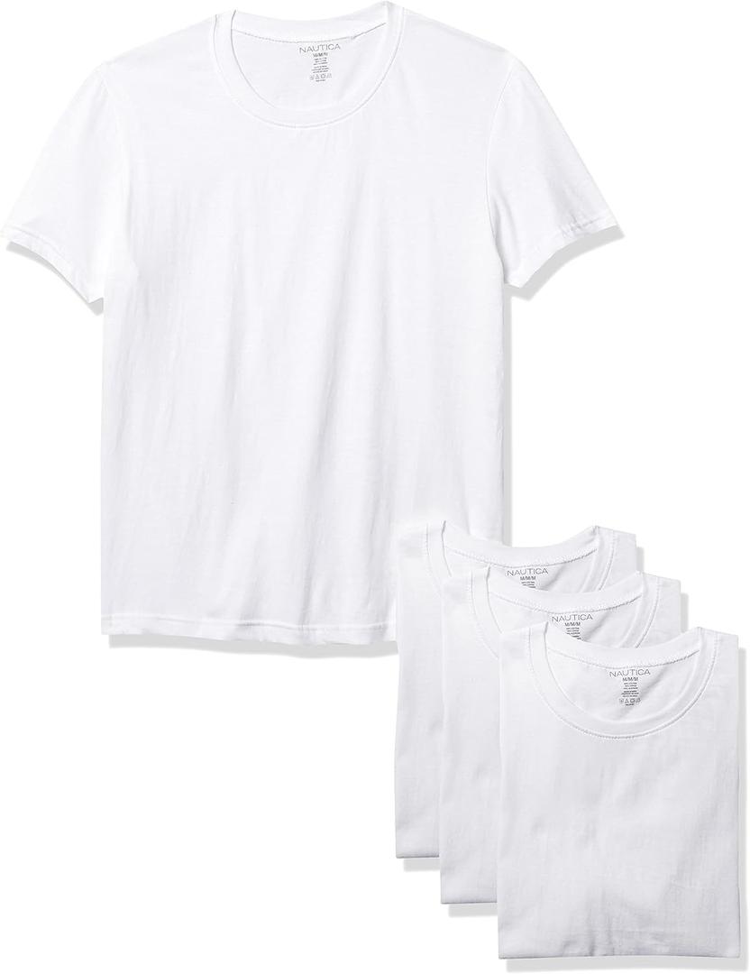 Nautica Mens 4 Pack Cotton Crew Neck T-Shirts Undershirts (Medium)