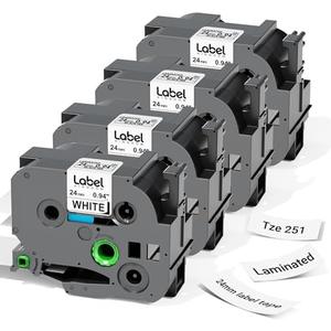 Label KINGDOM TZe-251 24mm (0.94") tz Laminated White Label Maker Tape Refills Compatible with Brother P-Touch PT D610BT D600 P710BT P750W 950W, 3-Pack 1 in Tze251