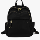 Medium Backpack Purse for Women, Fashion Nylon Daypack with Gold Hardware, Lightweight Water-Resistant Rucksack for College, Work, Travel, Everyday Use, Fits 13–14" Laptop (Black, Medium)