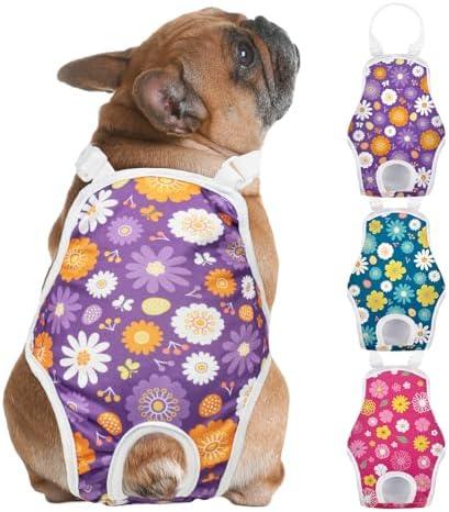 Jollywoods 3 Pack Washable Female Dog Diaper Onesie Sanitary Pantie with Adjustable Suspender, Reusable Fixed Doggie Diapers, Super Absorbent Leakproof for Small Medium Large Dog in Heat Cycle L