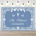AIBIIN 7x5ft Mi Primera Comunin Banner Backdrop for Boys Blue Mexican Baptism Party Decorations God Bless First Holy Communion Photography Background Mexican Cielito Lindo Banner Photo Supplies