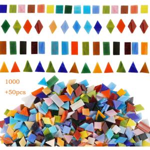 Lanyani 1050 Pieces Mixed Shapes Glass Mosaic Tiles for Crafts, Colorful Stained Glass Pieces for Mosaic Projects