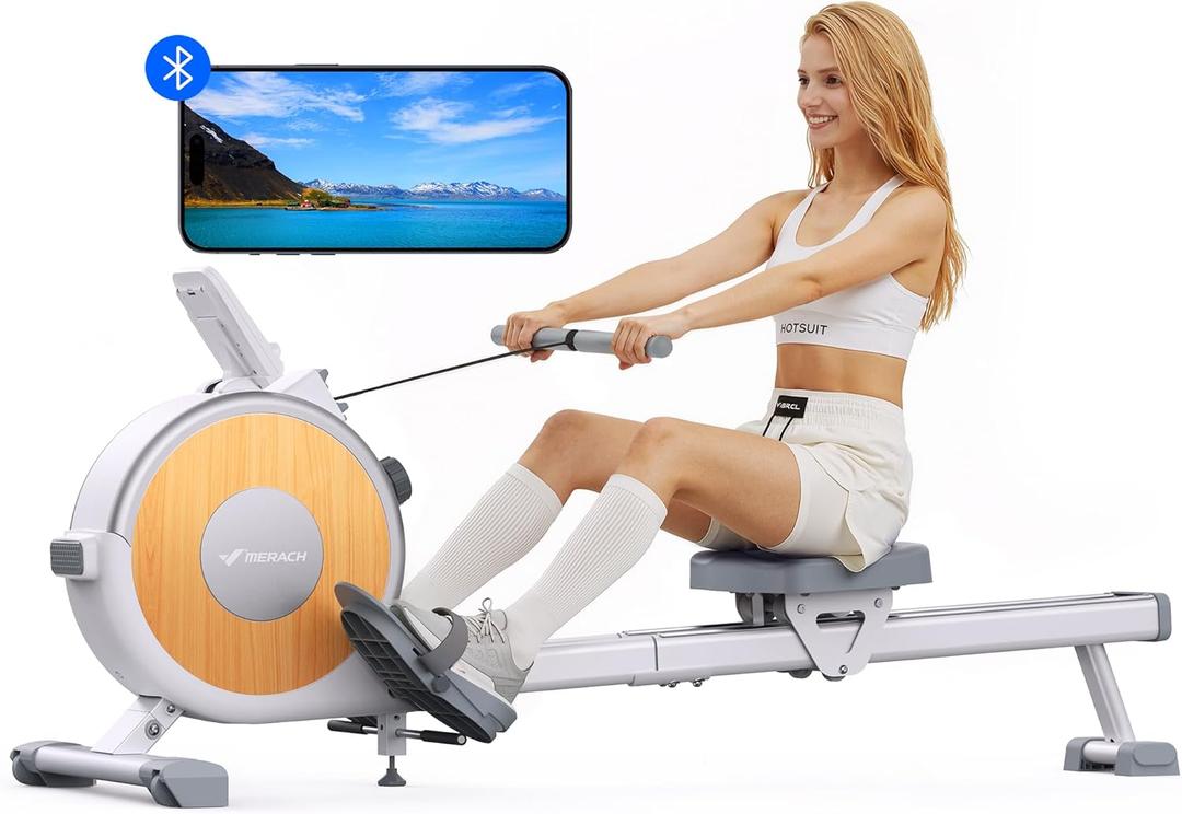 MERACH Rowing Machines for Home, Magnetic Rowing Machine with 16 Levels, Rower Machine of Quiet Resistance, Dual Slide Rail with Max 350 lbs Weight Capacity, App Compatible