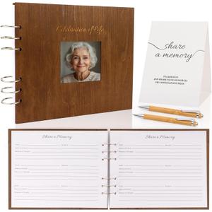 Wooden Funeral Guest Book for Memorial Service Memory Book Celebration of Life Decorations,in Loving Memory Guest Book for Funeral Guests to Sign in with Condolence Memory Table Sign & Pen