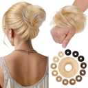 Hairro Messy Bun Hair Piece Human Hair, 100% Real Ponytail Scrunchies Natural Curly Chignon Fluffy Donut Updo, Hairpiece with Elastic Rubber Band for Women, 1 Count Bleach Blonde