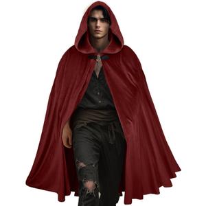 CICOCI Adult Medieval Velvet Hooded Cloak Men Renaissance Cape with Hood Halloween Costume (Red)