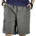 Mens Cotton Loose Drawstring Cargo Short with Full Elastic Waist (36)