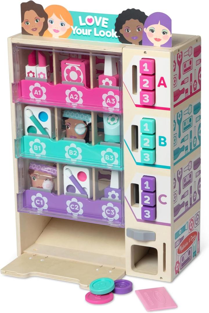 Melissa & Doug Sort, Stock, Select Beauty Kiosk Vending Machine Play Set, Pretend Makeup Wooden Toy for Boys and for Girls 3+ - FSC Certified, Child-size