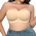 Strapless Push-Up Bra for Fuller Busts, Convertible Bandeau Bra with Lightly Lined Cups and Back-Smoothing Support (Nude)