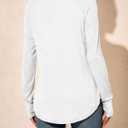 Tankaneo Womens Long Sleeve V Neck Shirts Loose Fit Casual Tunic Tops Curved Hem Criss Cross with Thumb Hole T Shirt White (White)