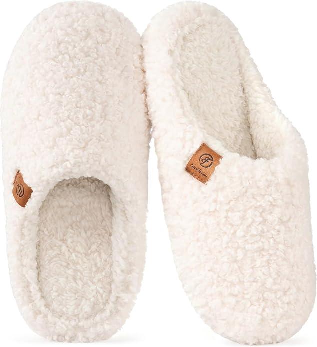 Women’s Fuzzy Slippers Slip-On Memory Foam indoor house shoes 12.5-13.5