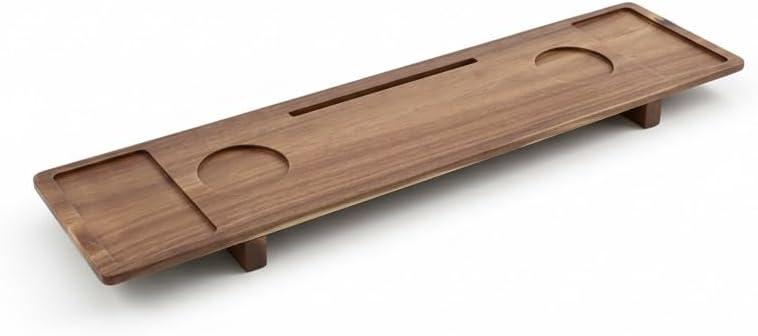 Luxury Wooden Bathub Caddy Tray - Premium Natural Acacia Bath Organizer with Wine Glass Holder, Tablet Slot and Phone Mount - Expandable Spa Board to Fit Most Tubs